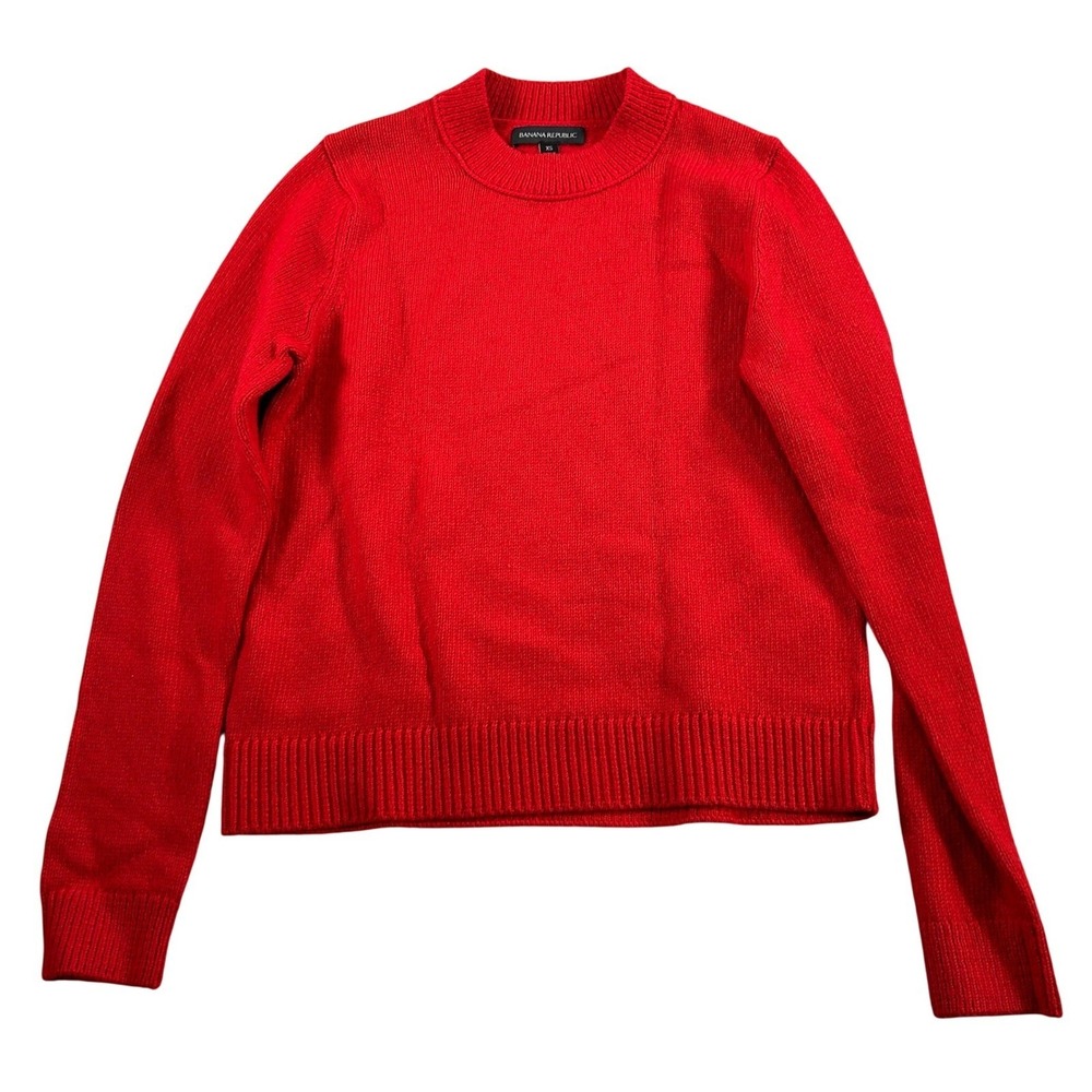 Banana Republic Red Cotton Blend Crew Neck Knit Sweater Womens XS Long Sleeve